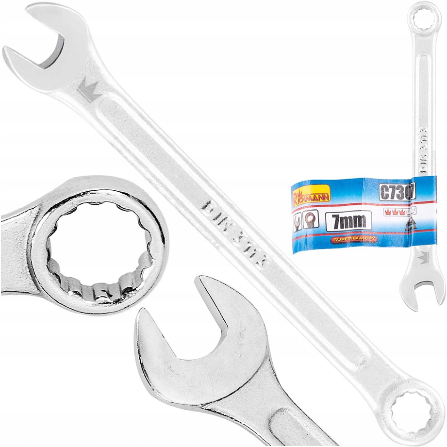 Klucz Płasko Oczkowy Chromowany Solidny Mocny CrV Normy Din 3113 7 MM 1szt.