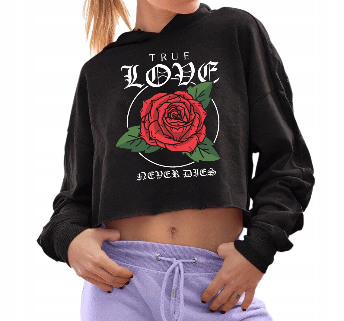 Mikina Černá Cropped Krátká True Love Streetwear Módní Trend Vel L