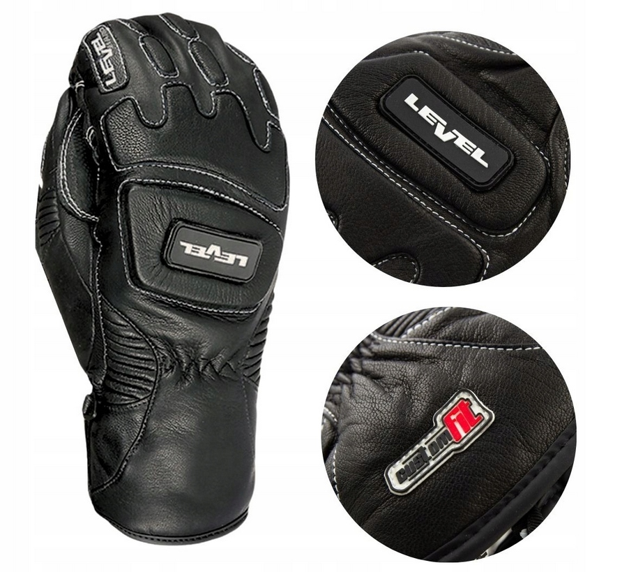 Rękawice ocieplane Level Pro narciarskie skórzane damskie męskie czarne S