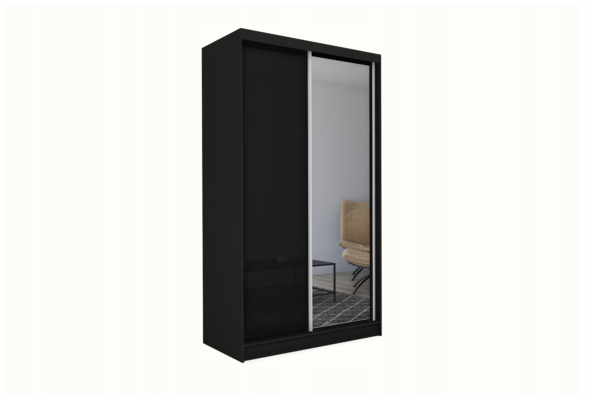 Skříň 150 cm se zrcadlem Skříň Dvoudveřová Černá