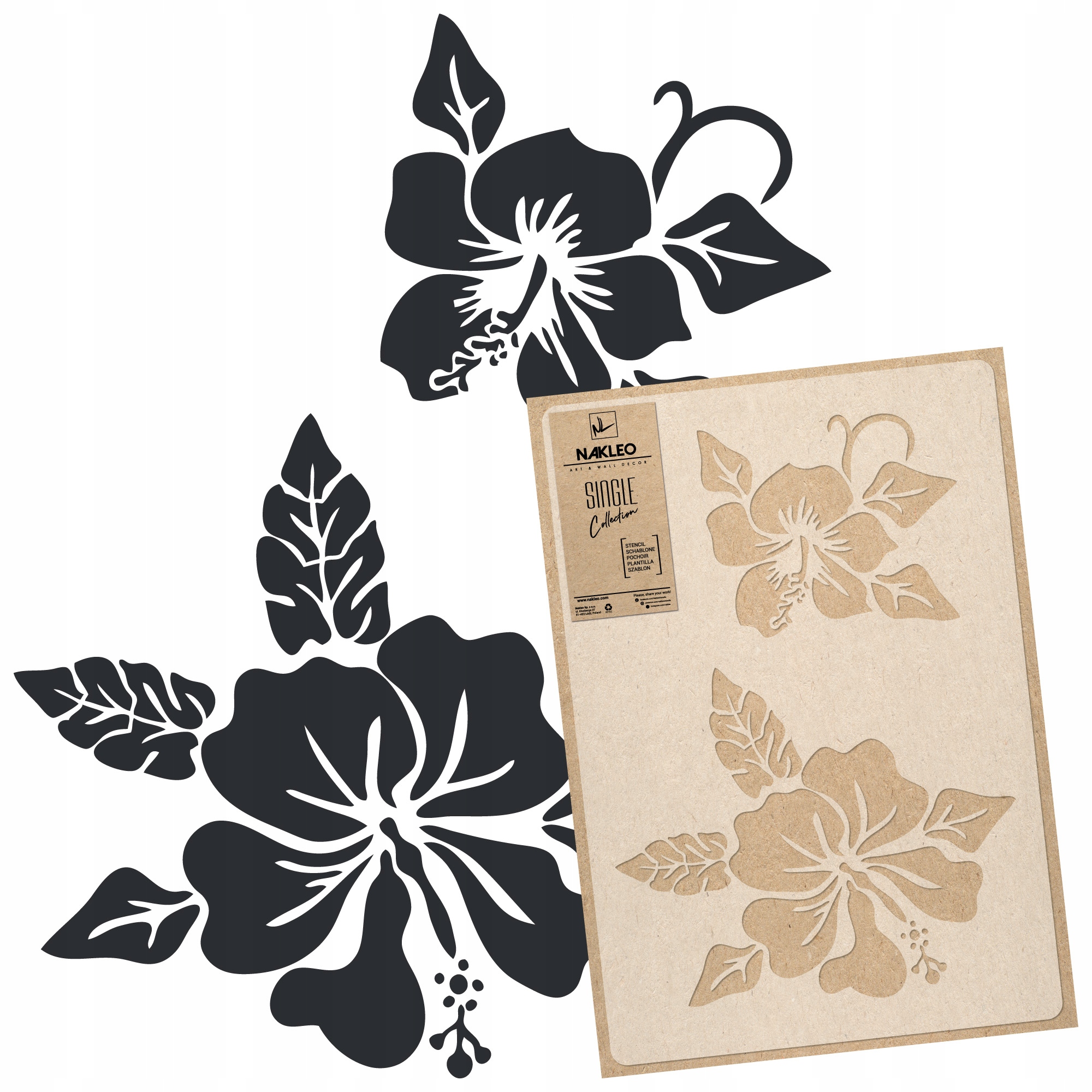 Malířská šablona Vícenásobná L 59x95 cm Květinový Vzor Listy Ibišku Květiny