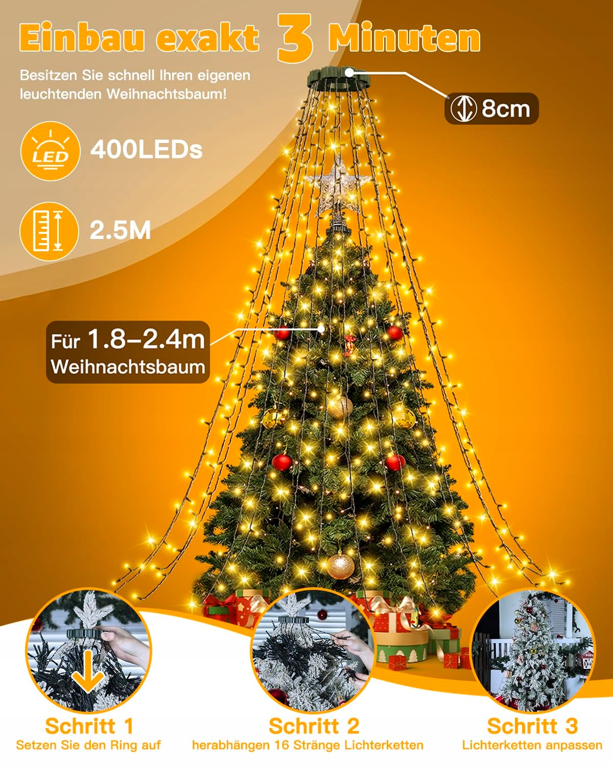 OLLNY LAMPKI ŚWIĄTECZNE GRILANDA ZEWNĘTRZNA WEWNĘTRZNA 2.5M 400LED — miniatura 2