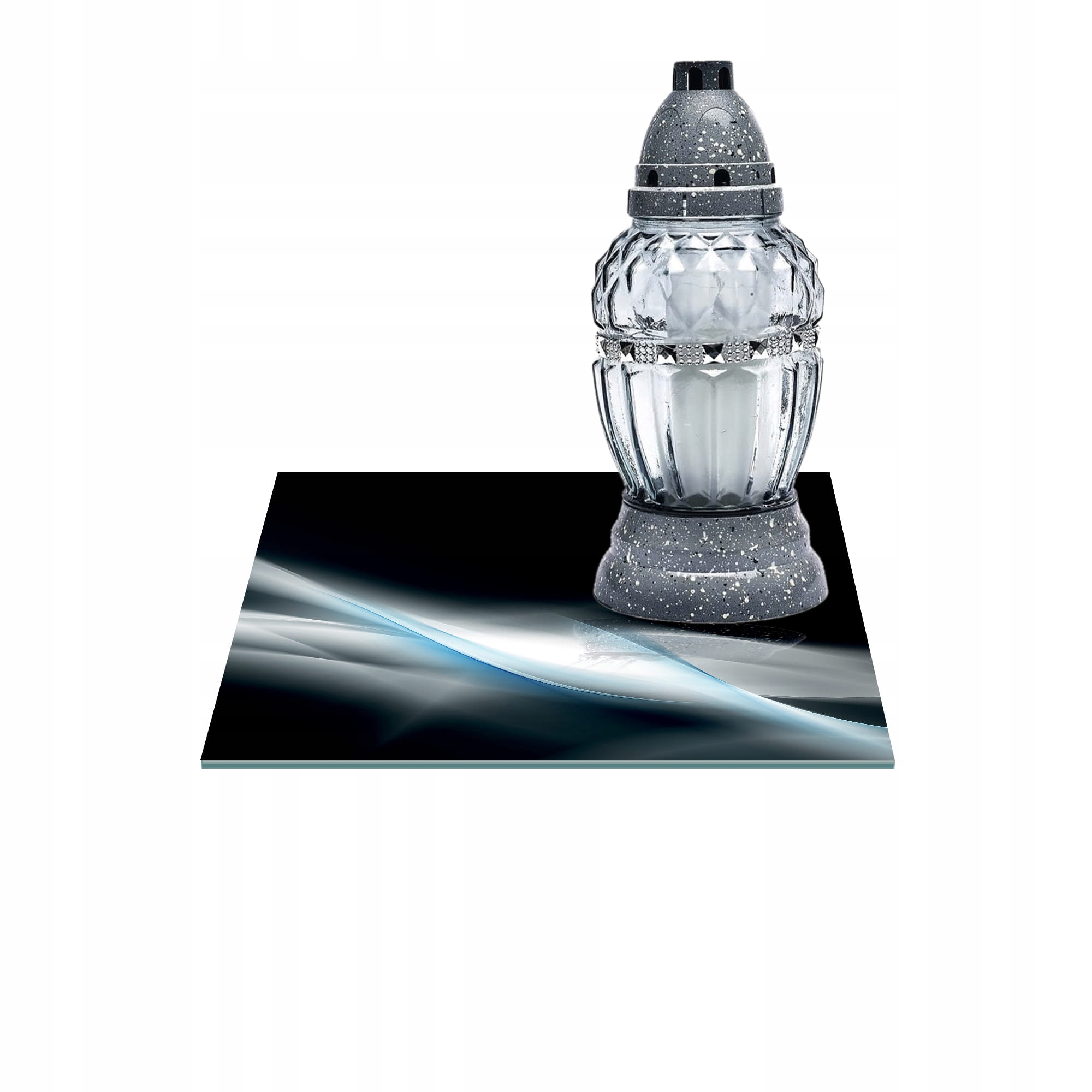 SZKLANA PODSTAWKA POD ZNICZE 35x35cm Popiel 125g