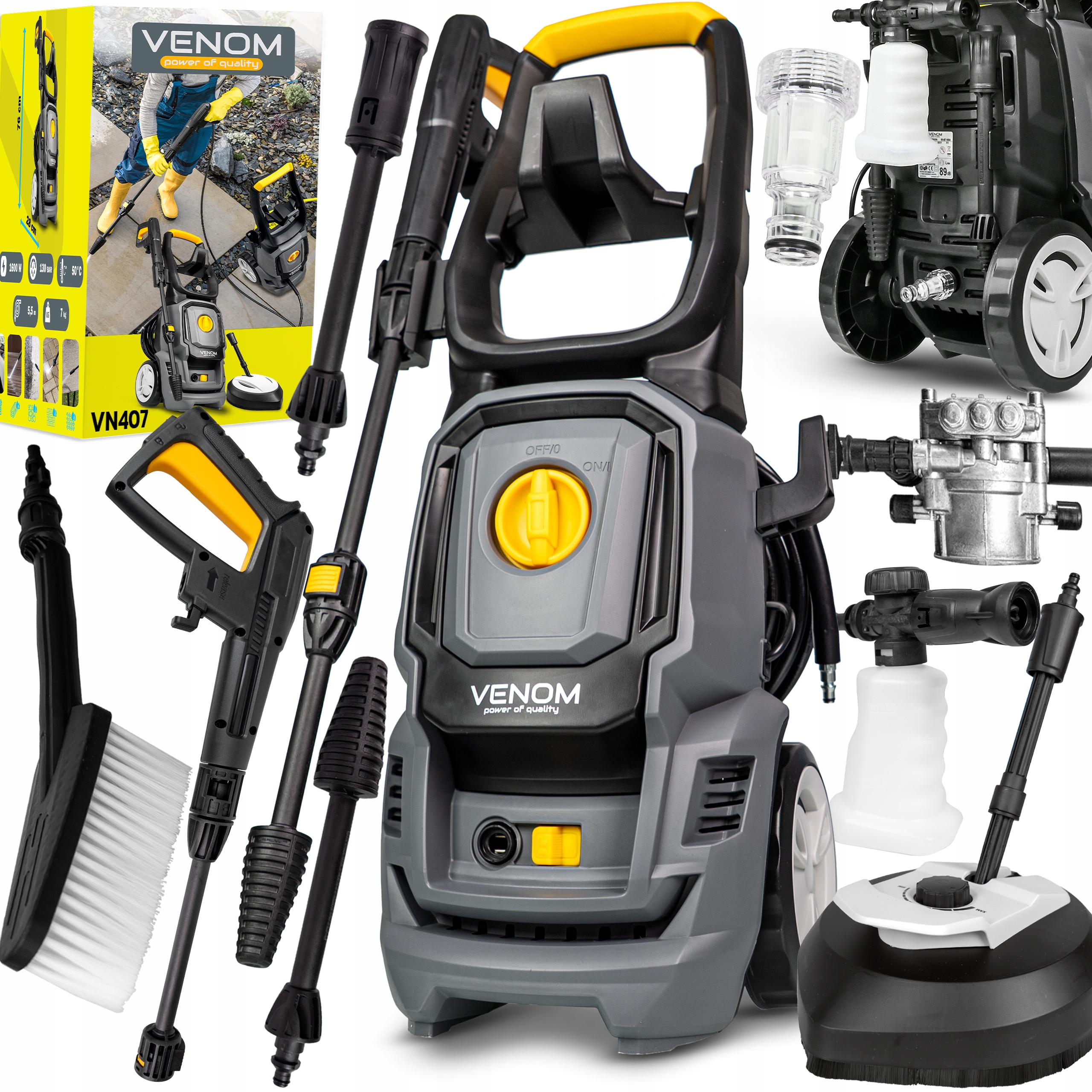 Výkonná Tlaková Myčka 2000 W 230 Bar, Turbo Tryska, Hadice 5,3 M, Hliníková Pumpa