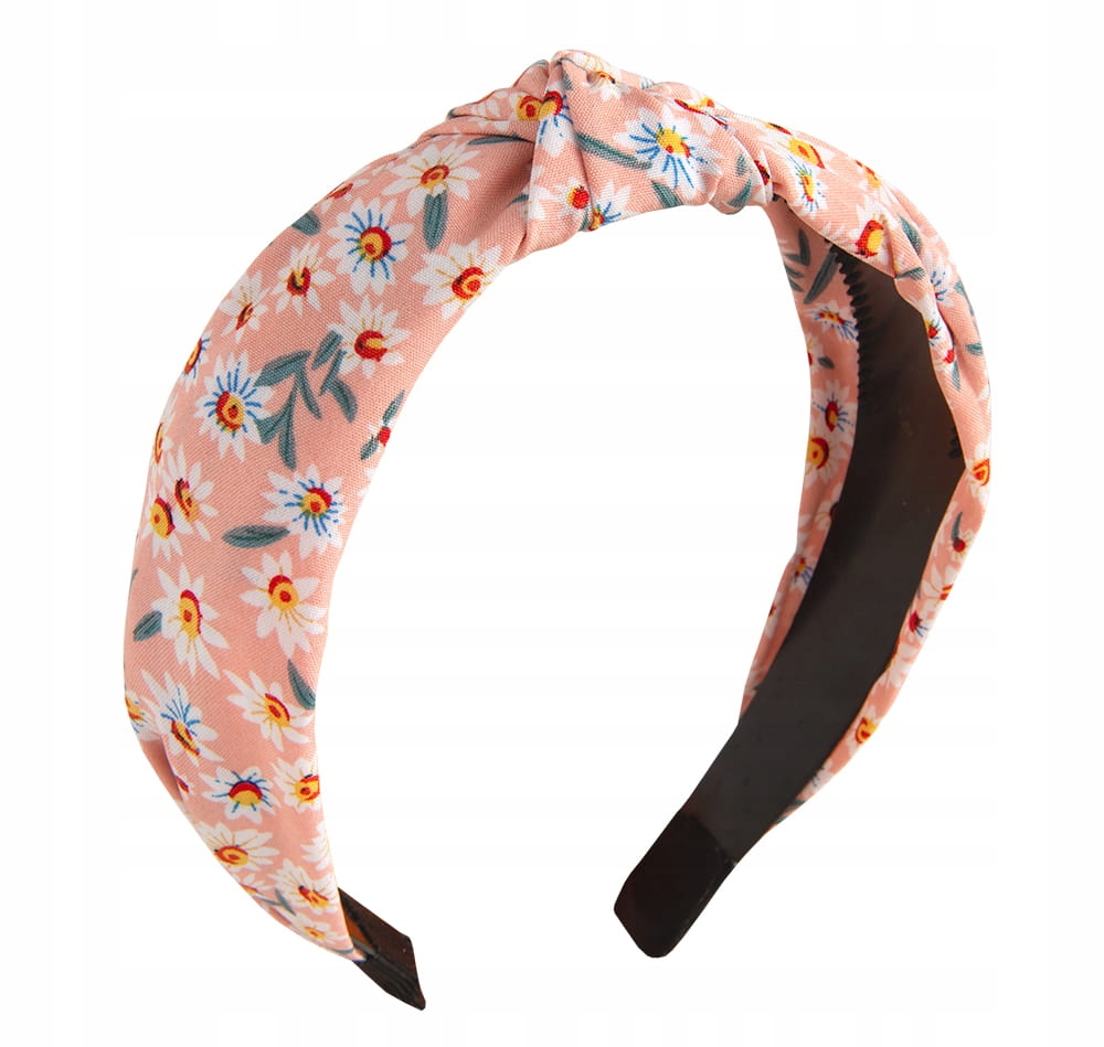 

Opaska do włosów różowa w kwiatki stokrotka węzeł