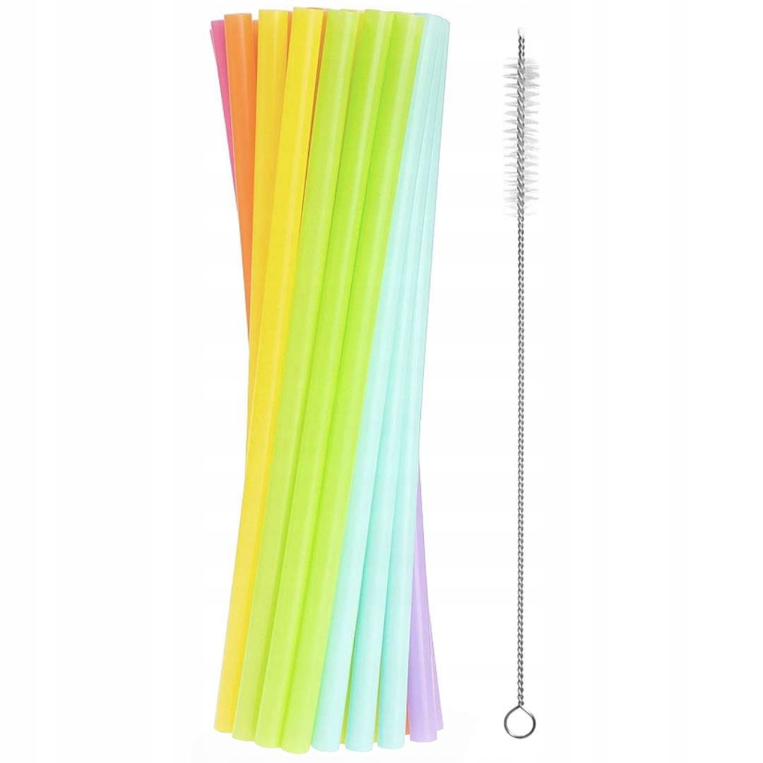 SŁOMKI Rurki Plastikowe WIELOKROTNEGO UŻYTKU Mix Kolorów Kolorowe czyścik