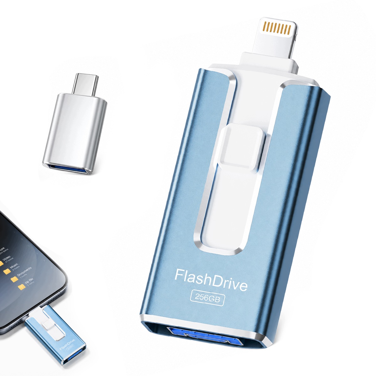 Pendrive 256GB 4w1 Usb 3.0 iPhone Android Usb-c Pc Mac Lightning