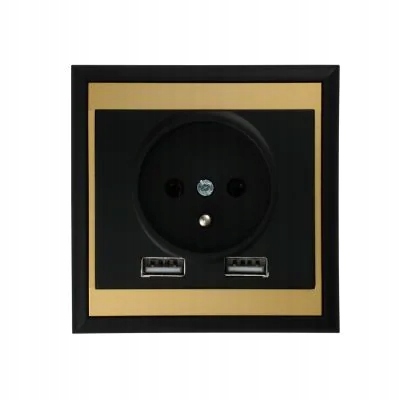 Černo-zlatá zásuvka s Usb portem pro nabíjení telefonu PT-16L Luna Abex