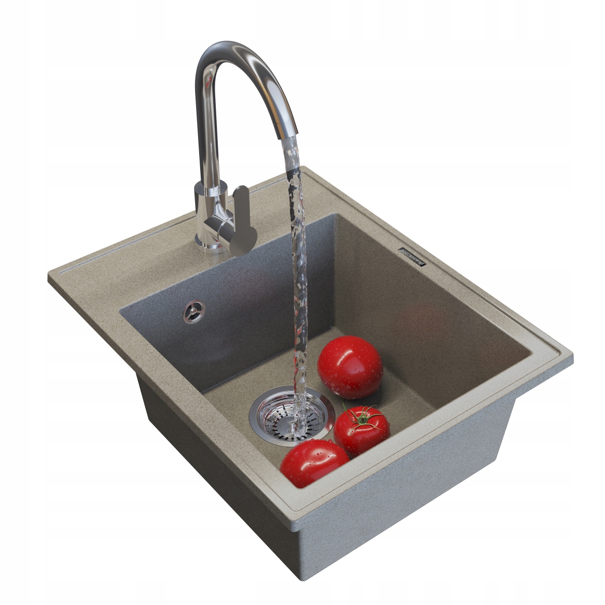 Granitový Kuchynský Drez Jednokomorový Nero Hnedý Batéria Sifón