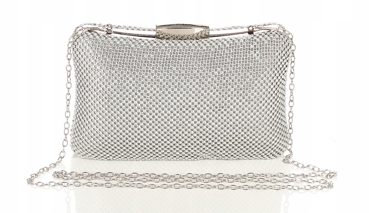 Srebrna zgrabna błyszcząca Kopertówka PUZDERKO na łańcuszku Kolekcja 2024