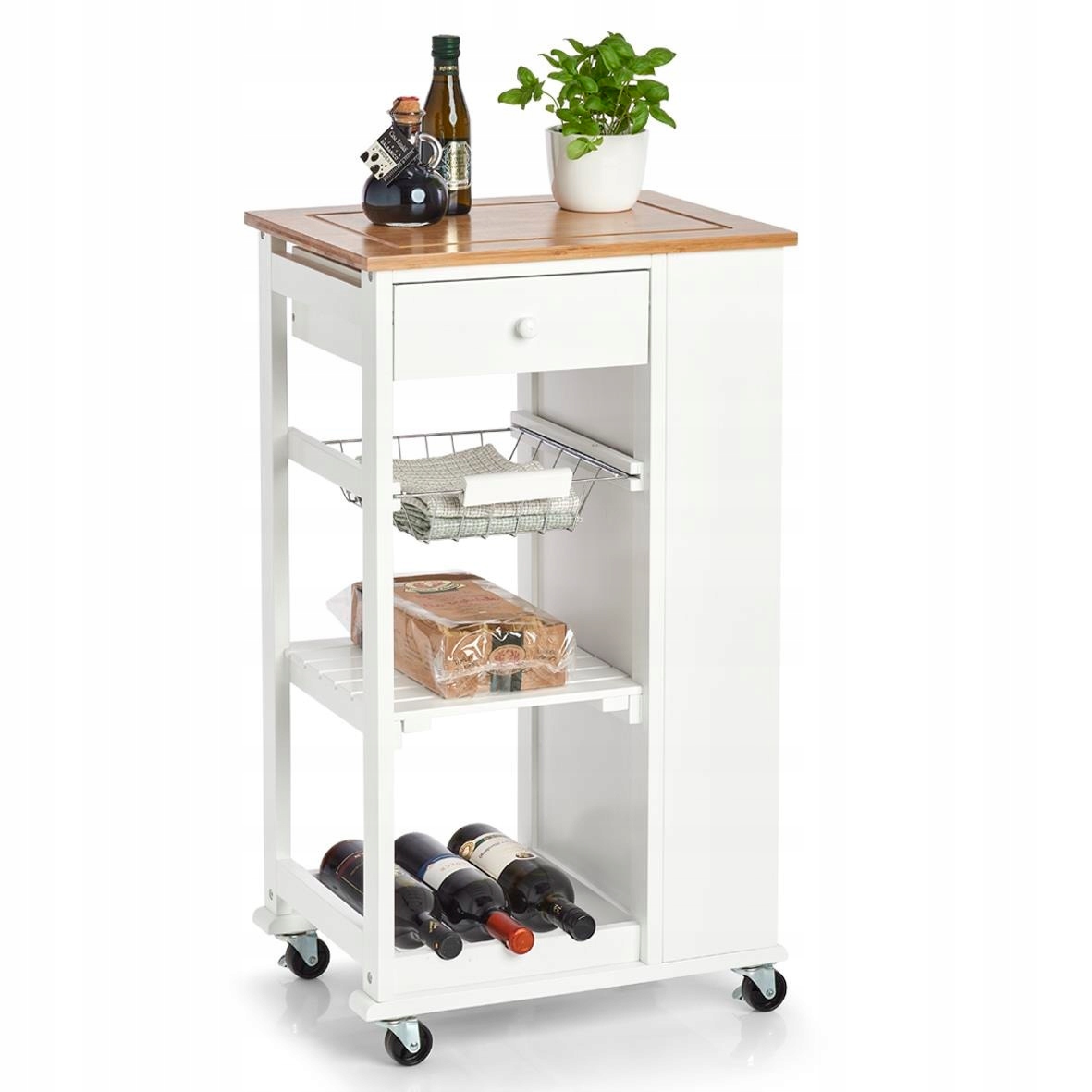 Kuchynský Vozík Bambusová Doska Mdf 50 X 37 X 86 CM S Kolieskami