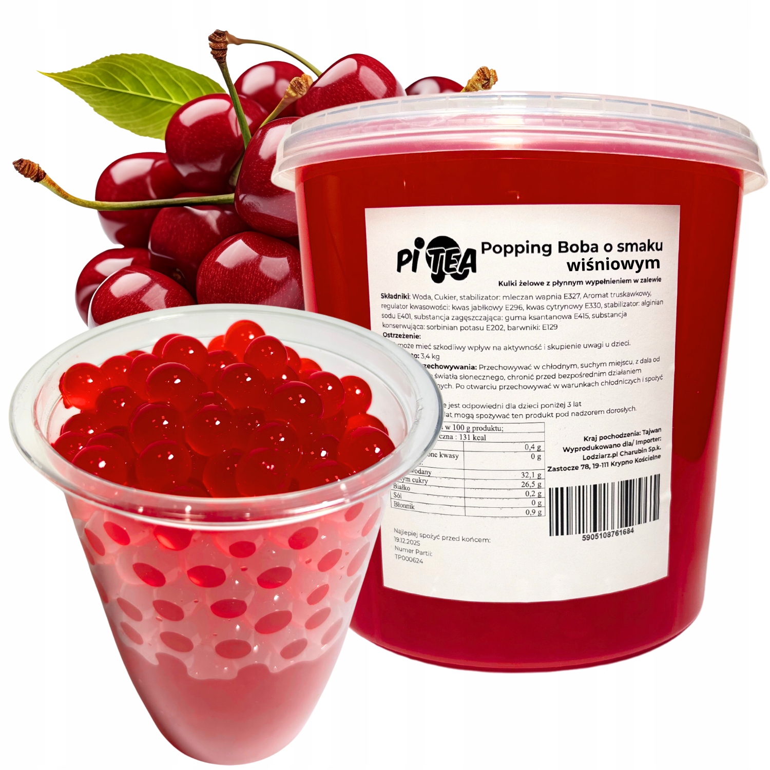 Kuličky do Bubble Tea Popping Boba Kaviár Molekulární višeň 3,4 kg Třešňový