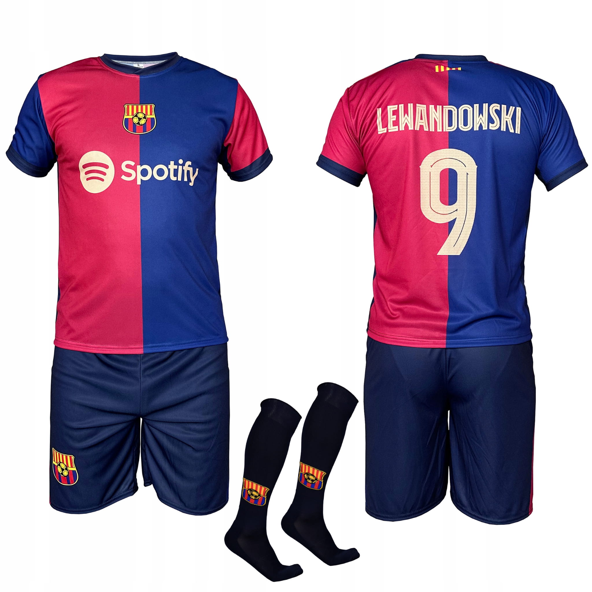 Strój piłkarski Lewandowski Barcelona komplet koszulka spodenki getry 116