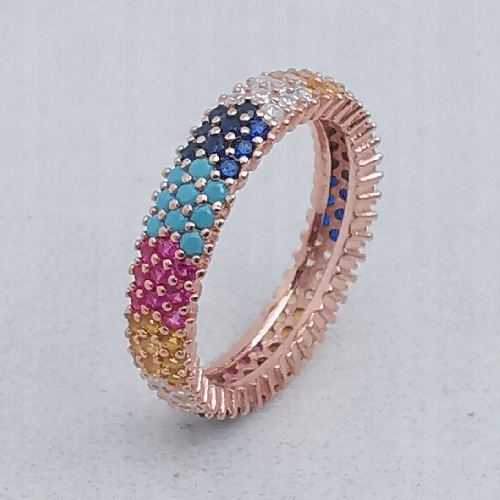 Pozlacený 3-řadý prsten se zirkony