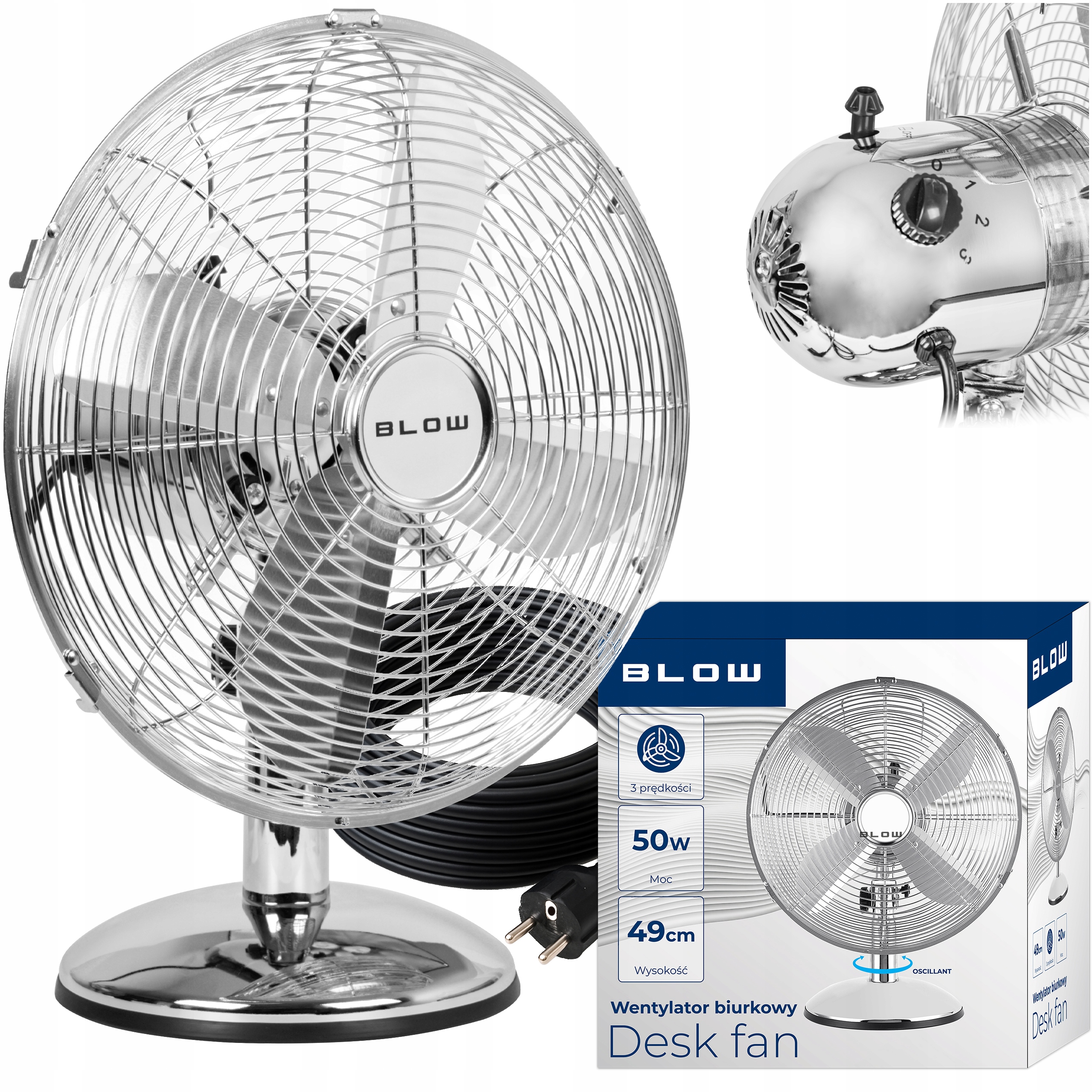 Stolní Ventilátor Stolní Stojanový Větráček Kovový Silný 50W Tichý 30CM
