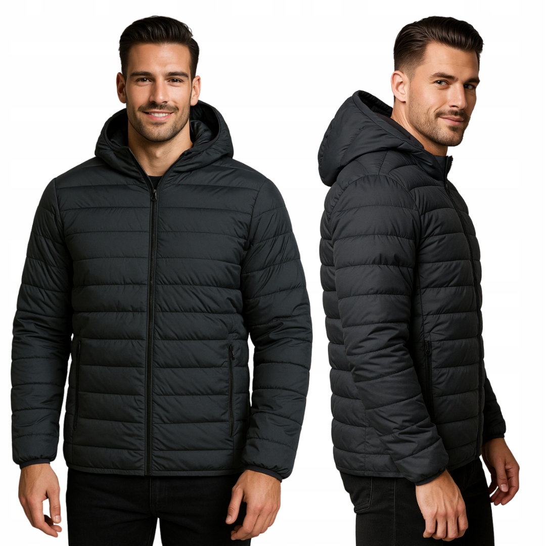 Kurtka Męska Wiosenna Szara Matowa Odpinny Kaptur Pikowana M