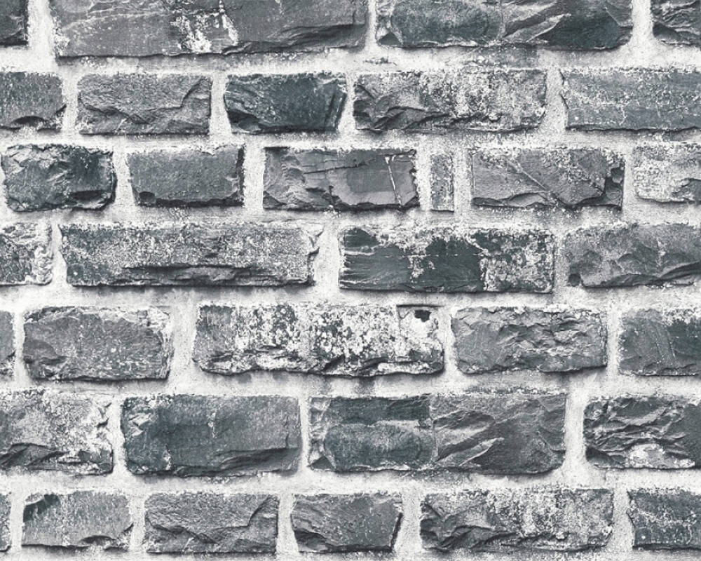 TAPETA CZARNA CEGŁA Z SZARĄ FUGĄ MUR 3D FLIZELINA