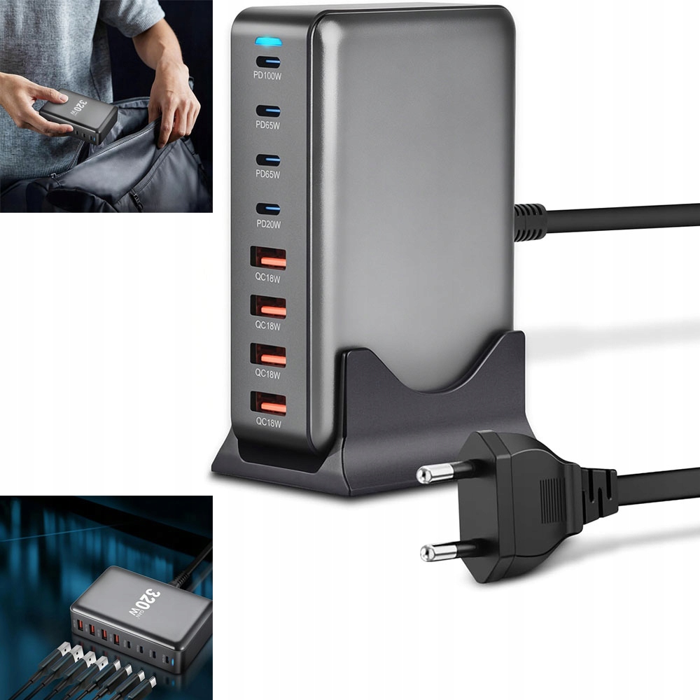 Rychlá Nabíječka 4xUSB-C 4xUSB GaN3 320W Qc Pd pro notebook a telefon