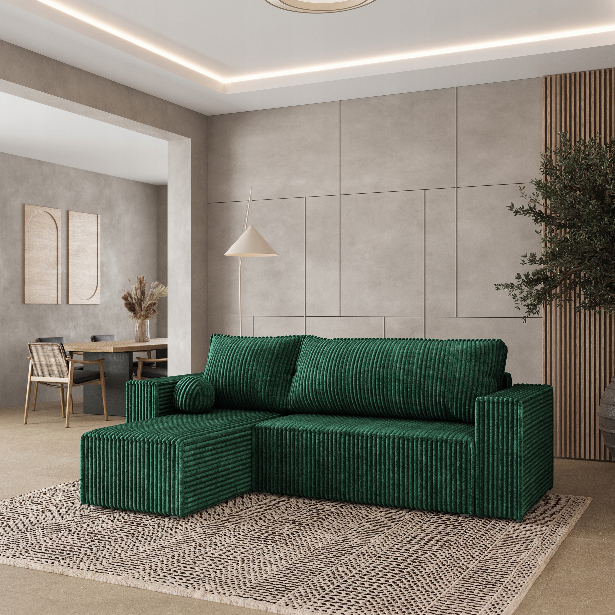 Rohová Sedací Souprava Ravelo Funkce Spaní Glamour Pú Lahvově zelená barva