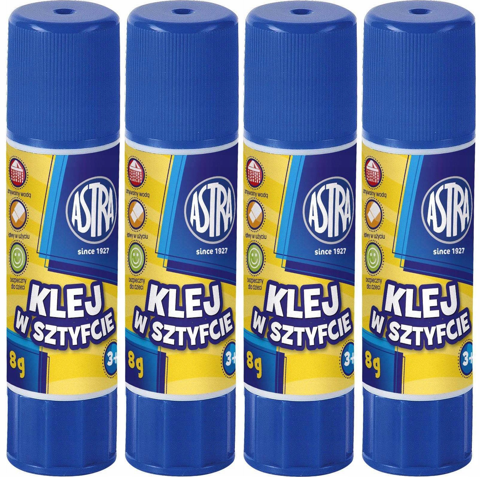 4x KLEJ Szkolny Astra W Sztyfcie Super Mocny Bezbarwny 8g 3+ Astra