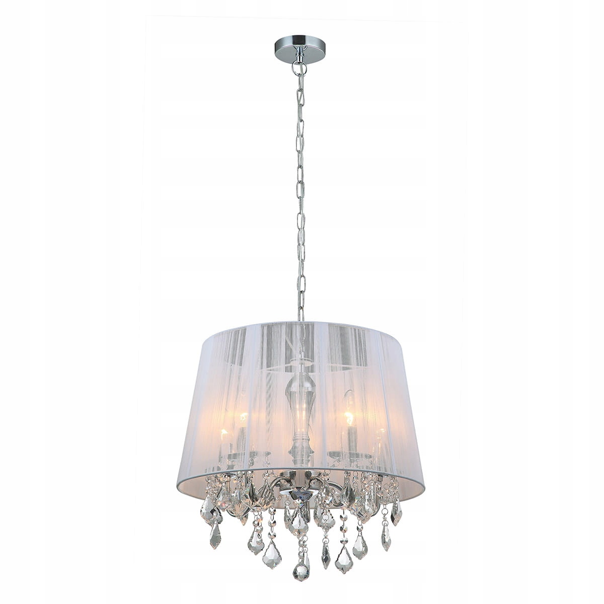 Závesná lampa chrómová biela s glamour kryštálikmi okrúhla 45 cm 5 bodov Italux
