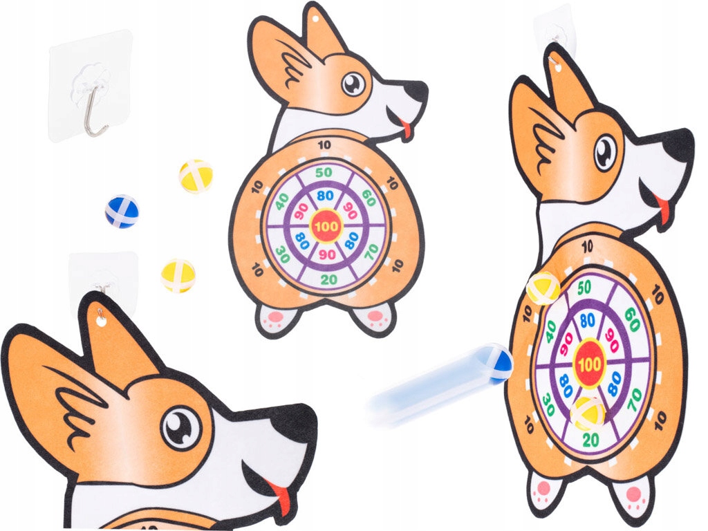 

Gra Dart na rzepy z tarczą i piłkami piesek corgi