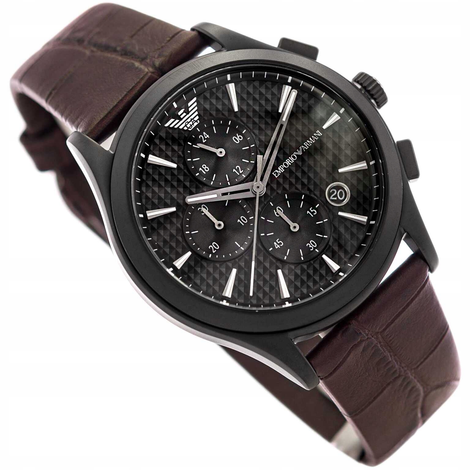 Pánské Hodinky Emporio Armani AR11549 Hnědé S Koženým Řemínkem, Stopky, Data