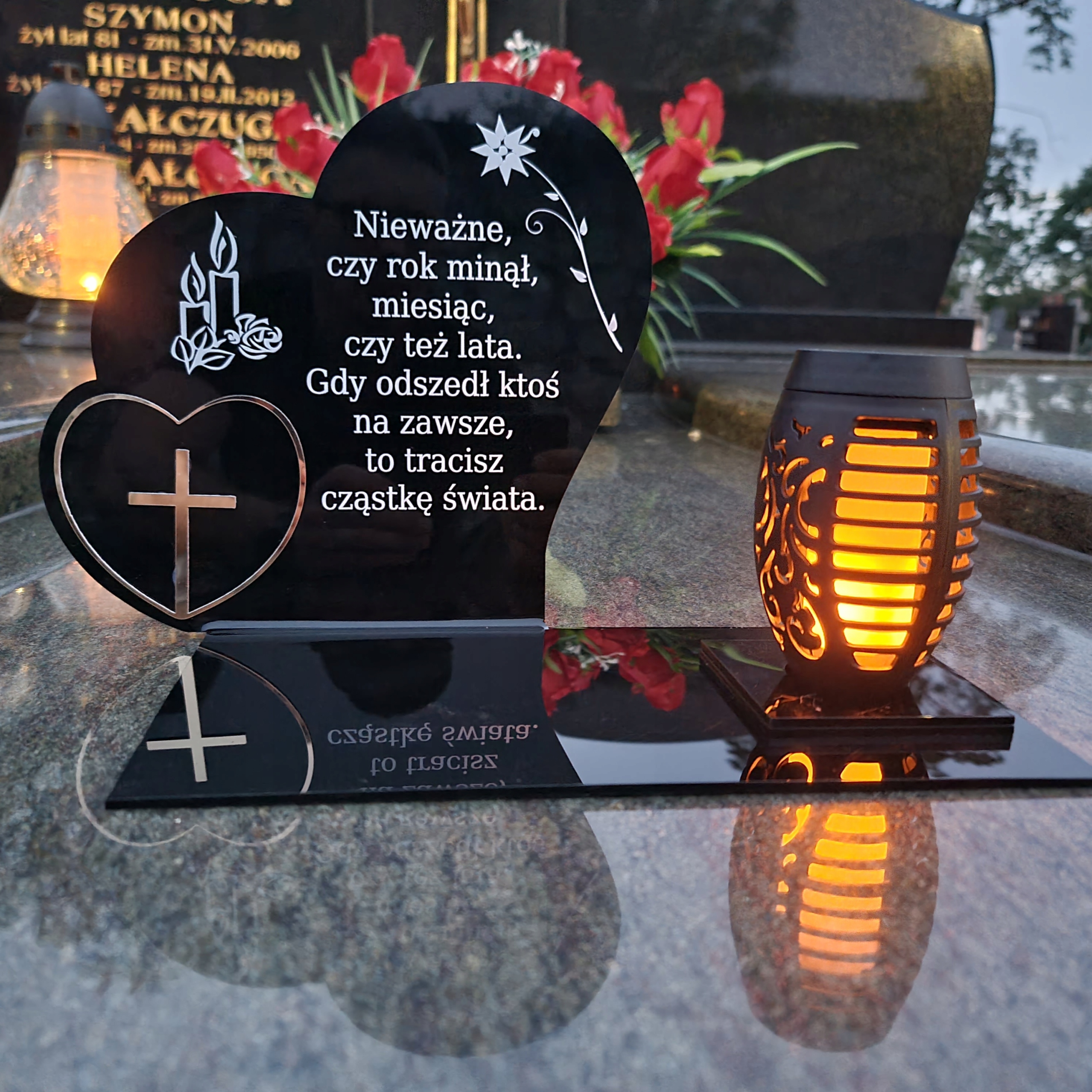 SOLARNY ZNICZ LED STATUETKA SERCE NA CMENTARZ GRÓB DUŻA Typ LED