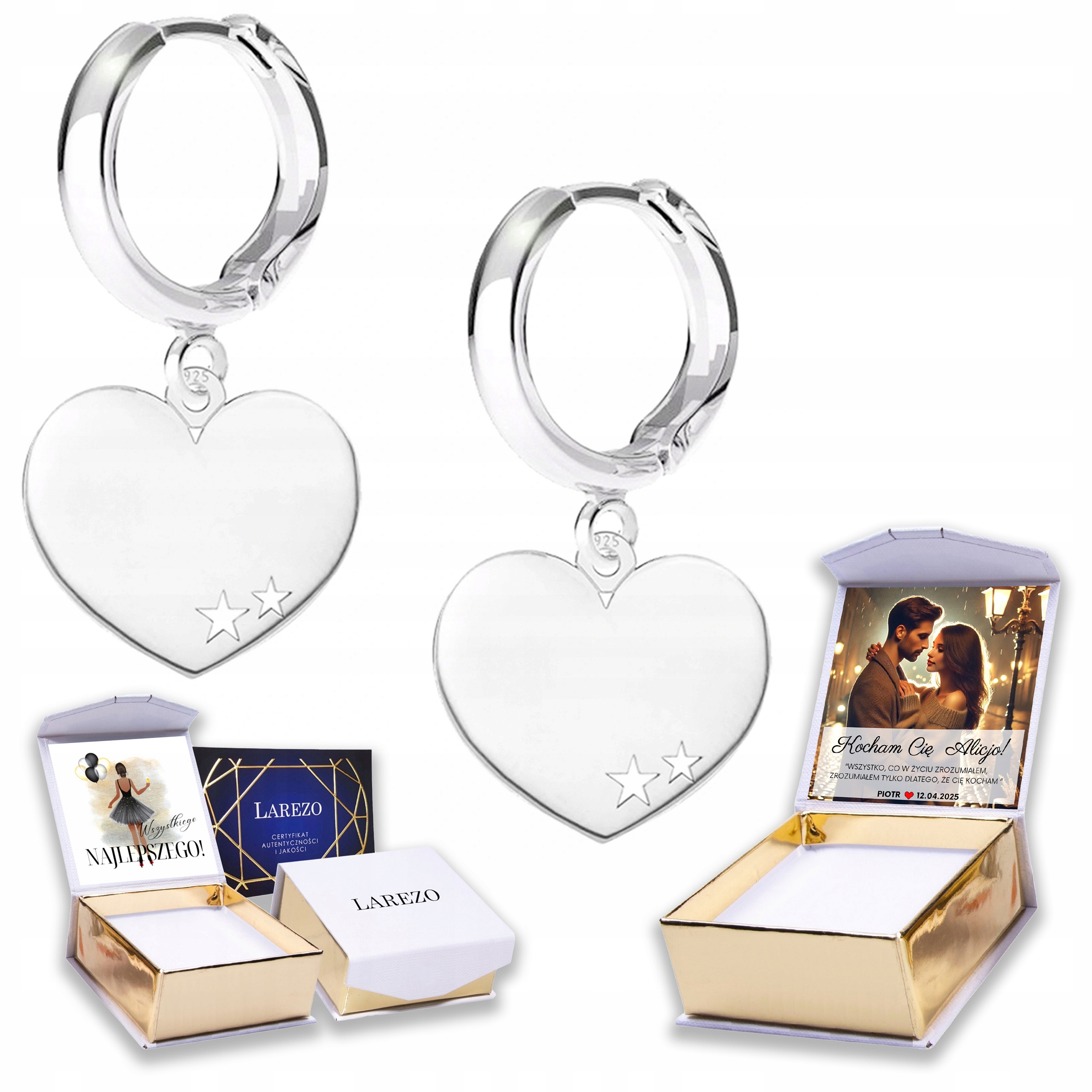 Stříbrné Náušnice 925 Plech se srdíčkem Srdíčka Bigle Print