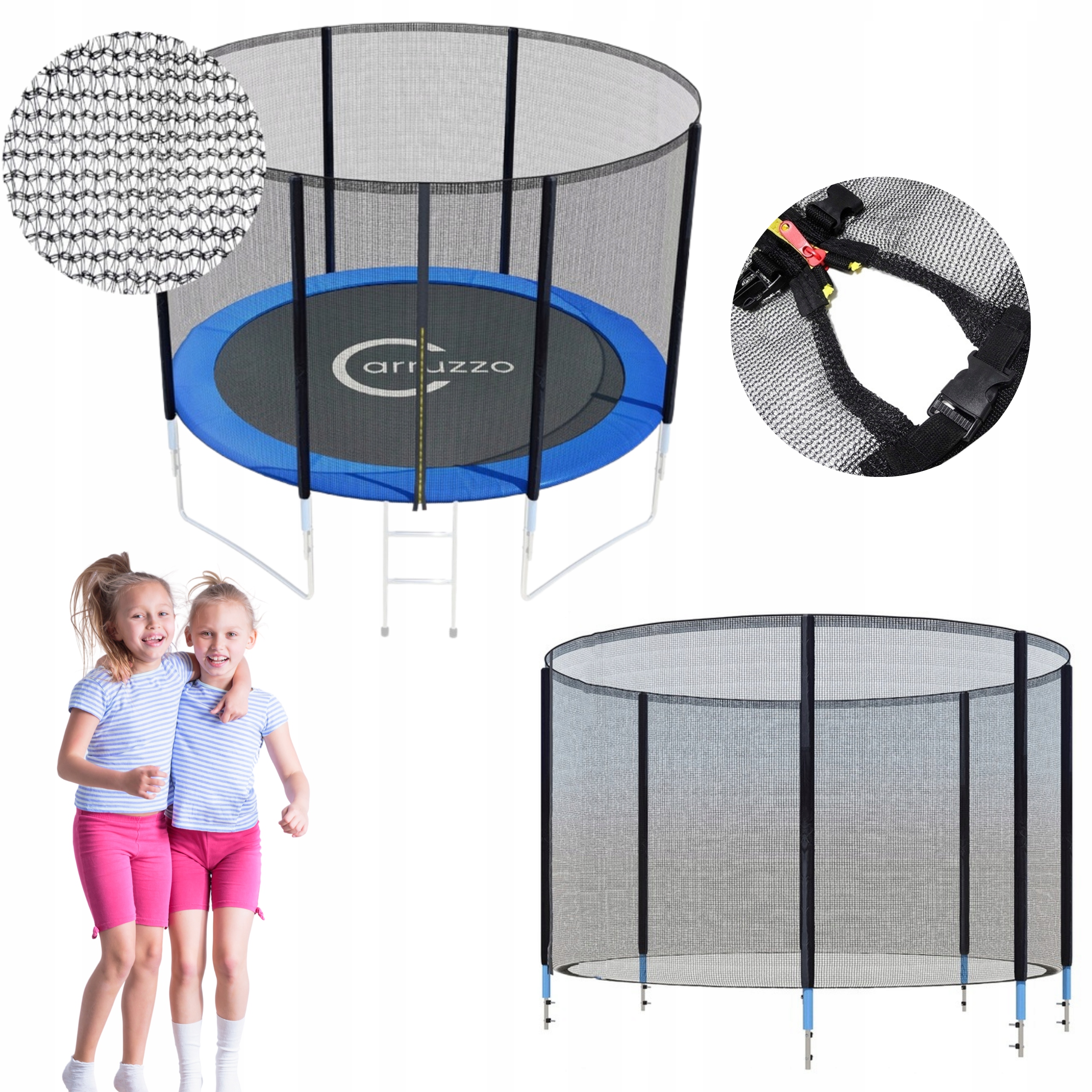 SIATKA TRAMPOLINY MOCNA 10FT/305 cm ZEWNĘTRZNA UNIWERSALNA 6 SŁUPKÓW KLAMRY