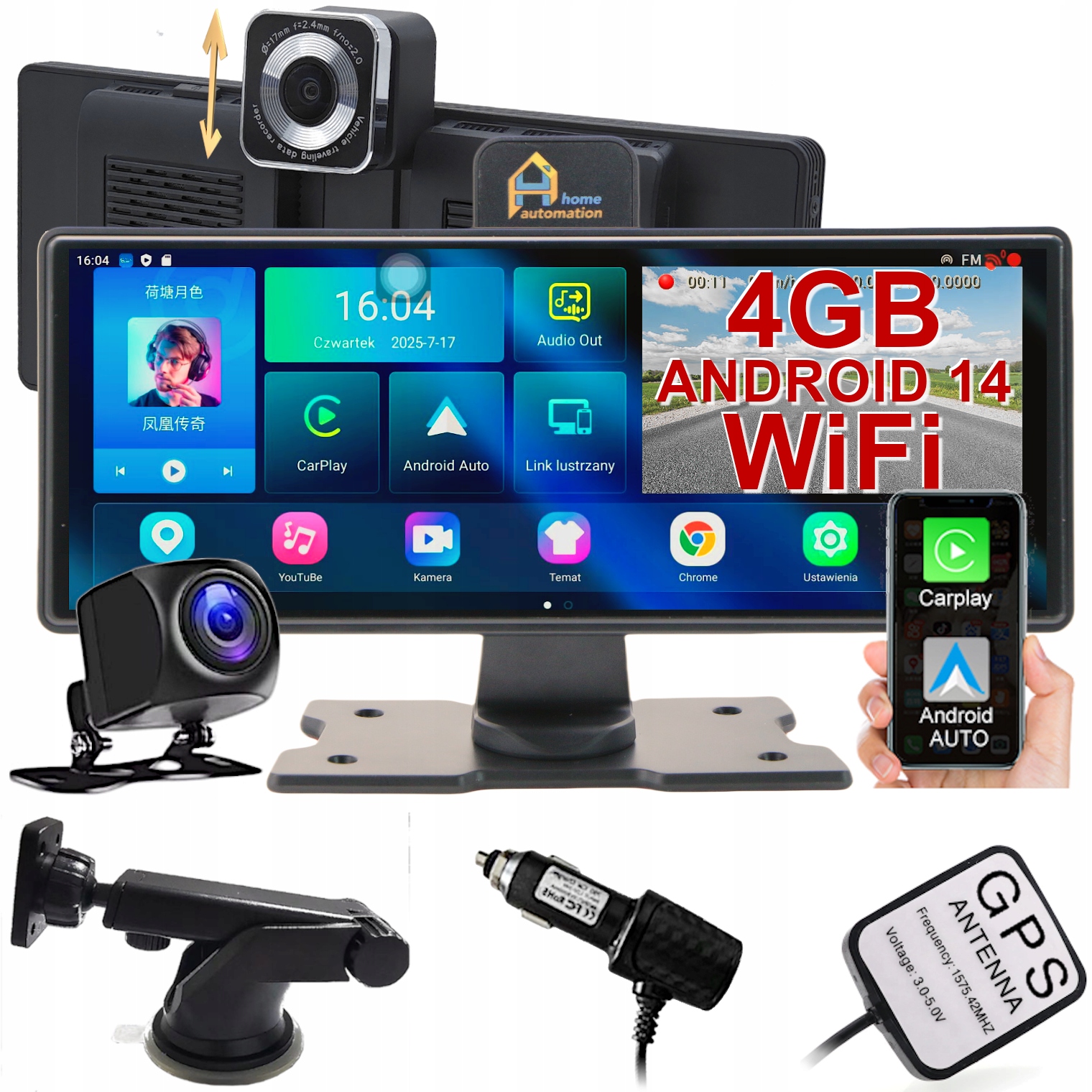 Rádio Stanica Rekordér Monitor do auta Kamera Navigácia Gps Android