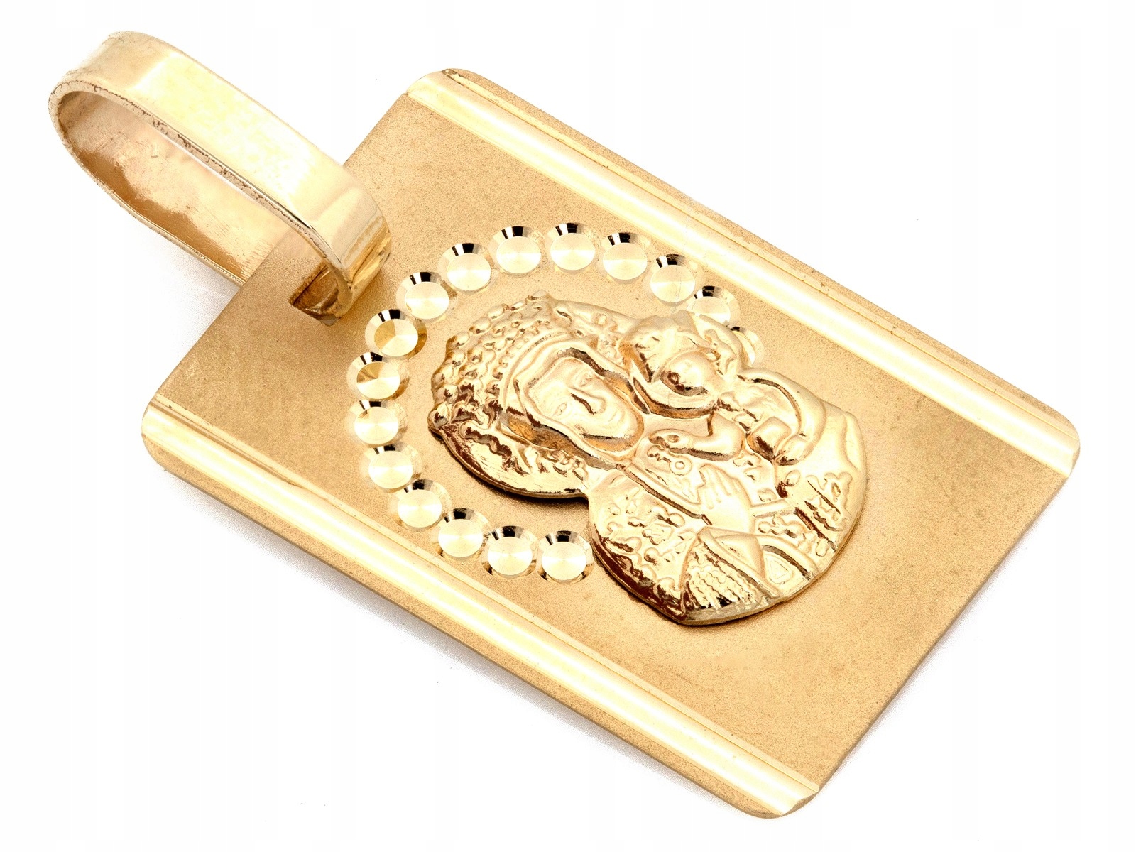 Zlatý medailon 585 obdélníkový s Pannou Marií Čenstochovskou 1.01 g svaté přijímání