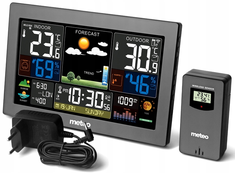 STACJA POGODOWA CYFROWA BUDZIK DCF POGODY TERMOMETR HIGROMETR CZUJNIK