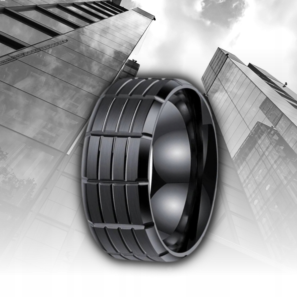 PIERŚCIEŃ SYGNET PUNK ROCK STYLOWY STAL CZARNY Kolor dominujący czarny