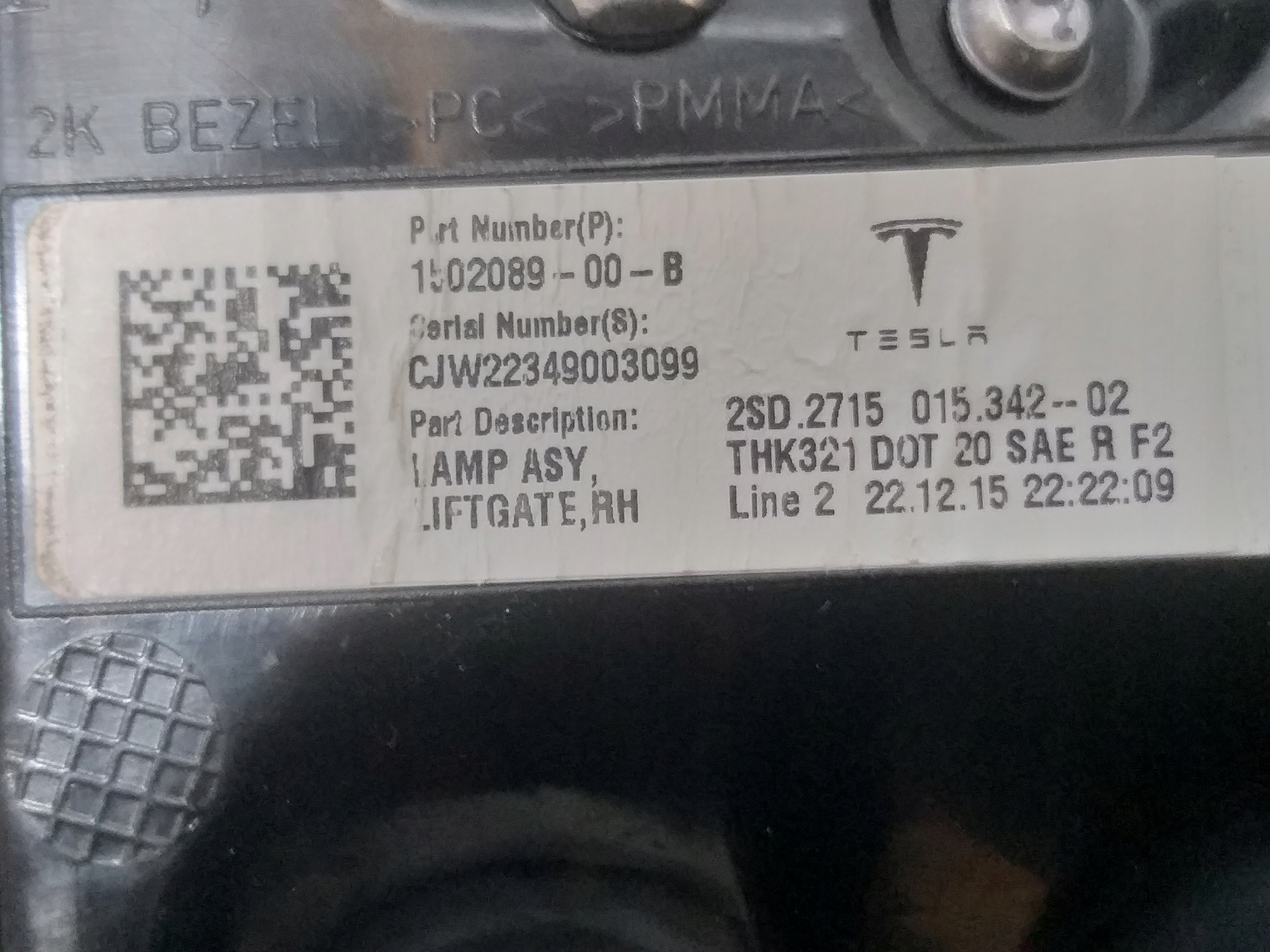 LIGHT REAR PART RIGHT TESLA III 3 LIFT LED 1502089-00-B