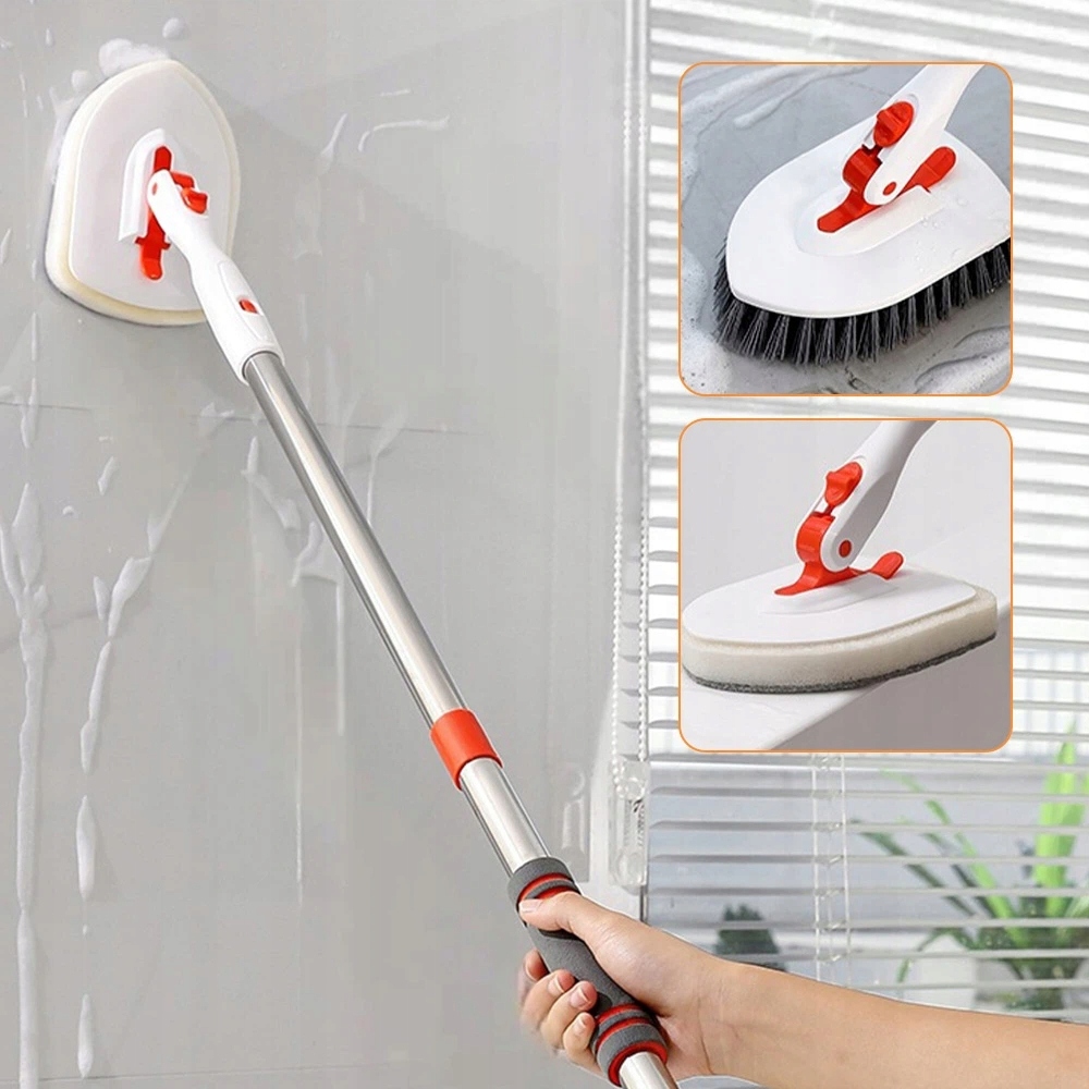 Levně Teleskopický Kartáč Do Koupelny 3V1 S Rotační Hlavicí Houbičky Pro Čištění