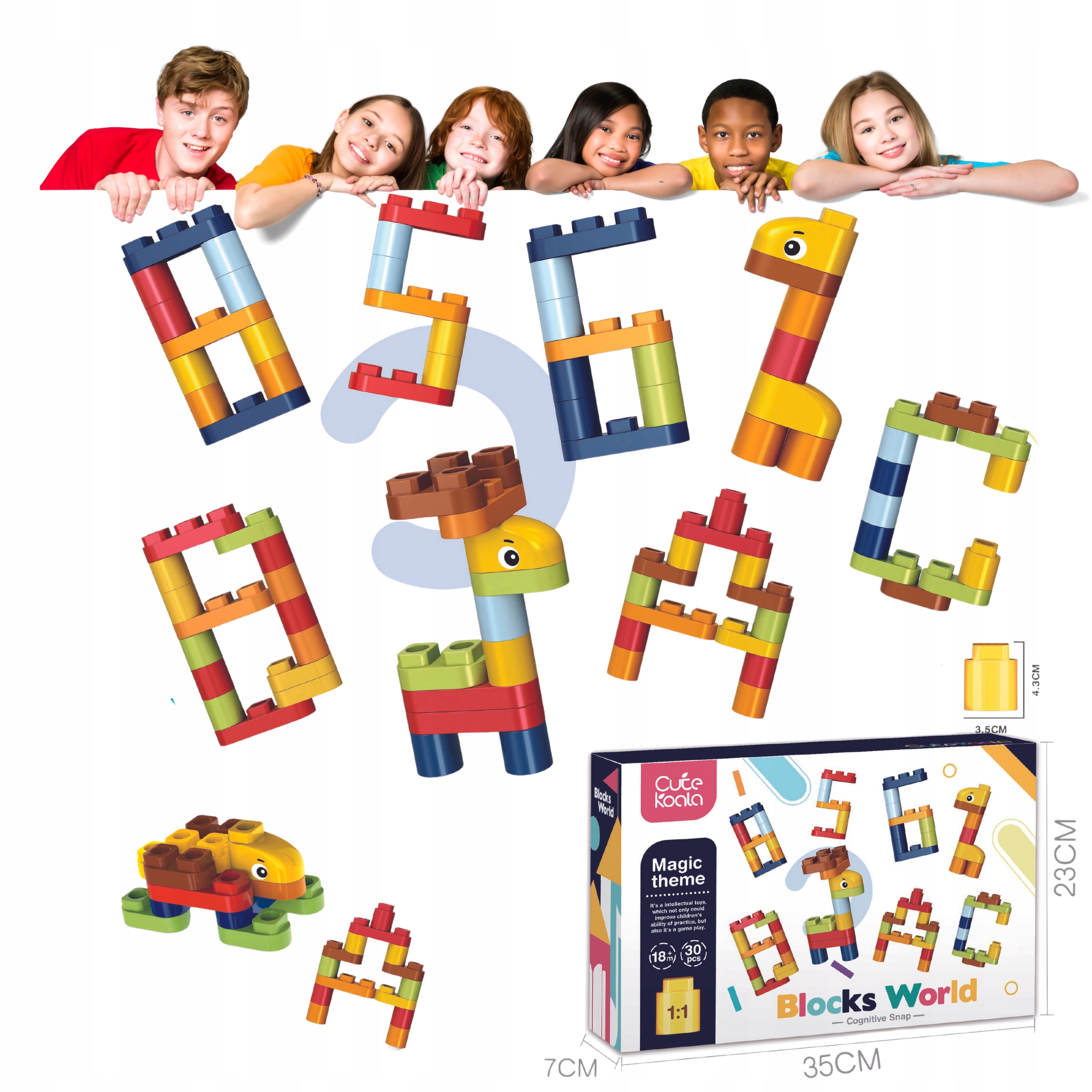 Klocki zestaw literek i cyfr, zabawa edukacja