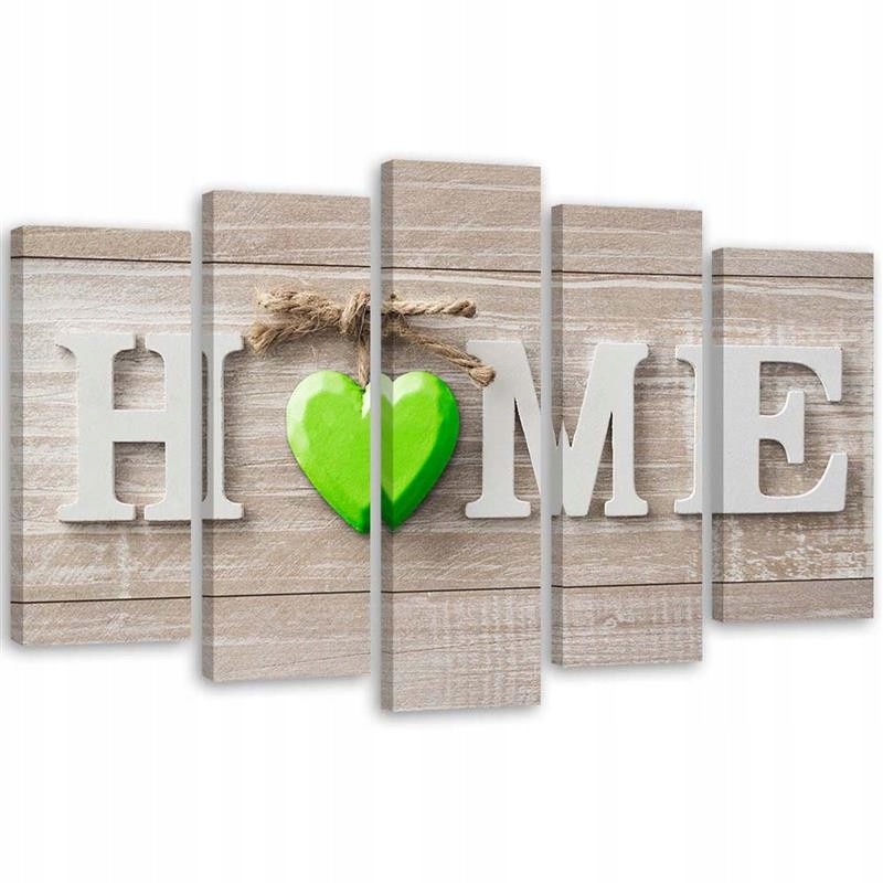 Obraz 5 Částí Nápis Home Srdce Zelená 100x70
