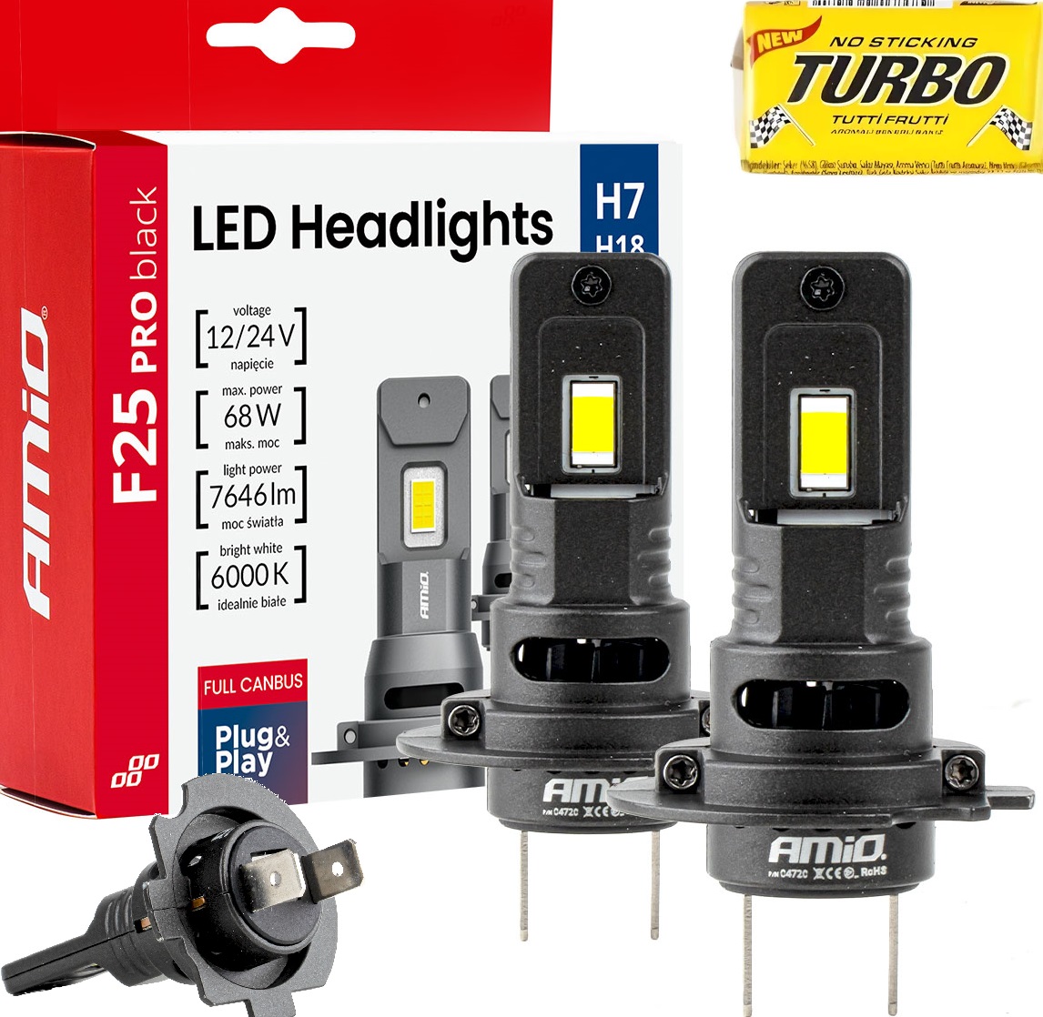 Żarówki H7 68W 12V 24V samochodowe Led seria F25 Pro Black Full Canbus 2szt