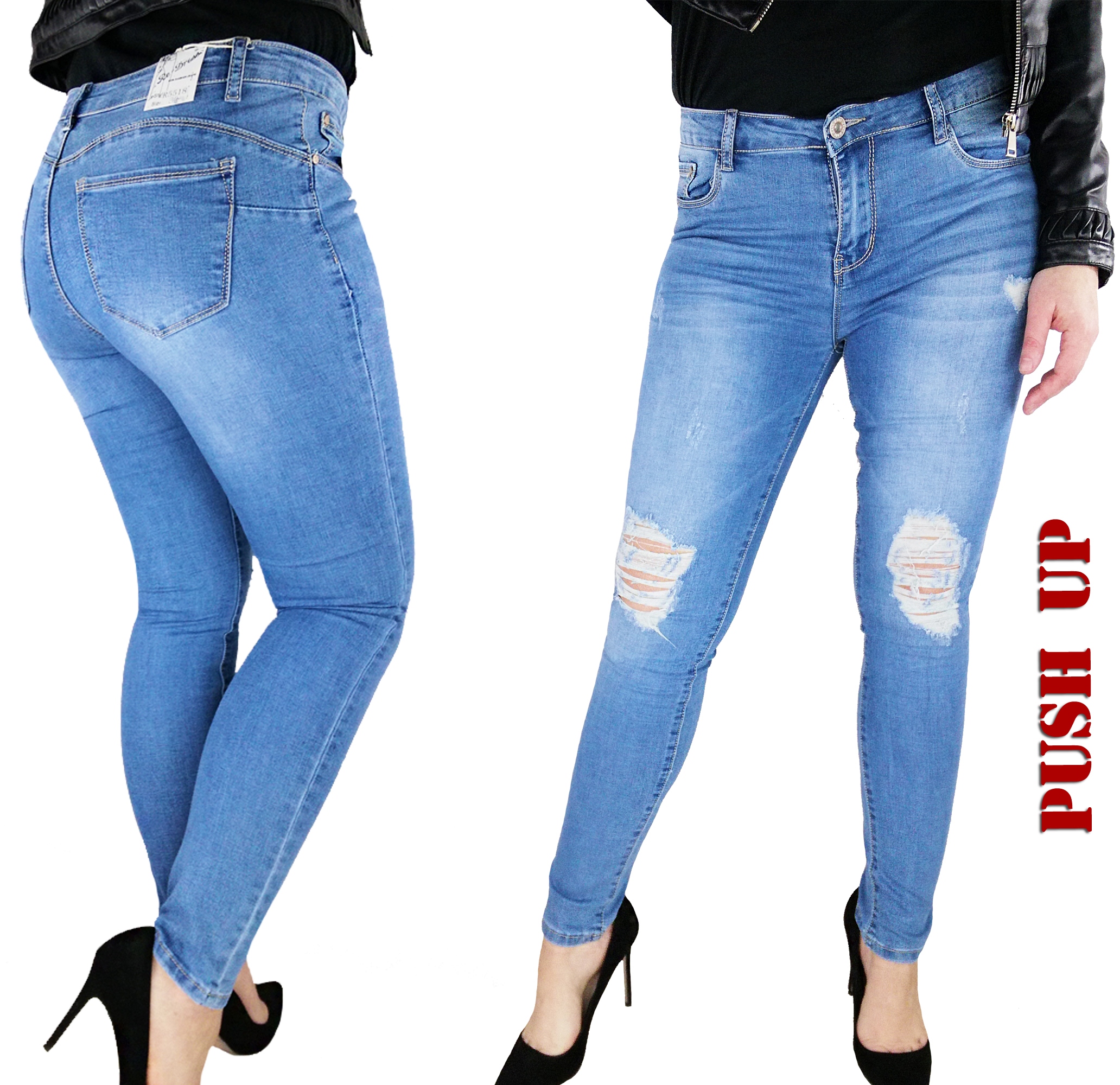 

Wyszuplające Jeansy Push Up Z Dziurami 36 4XL