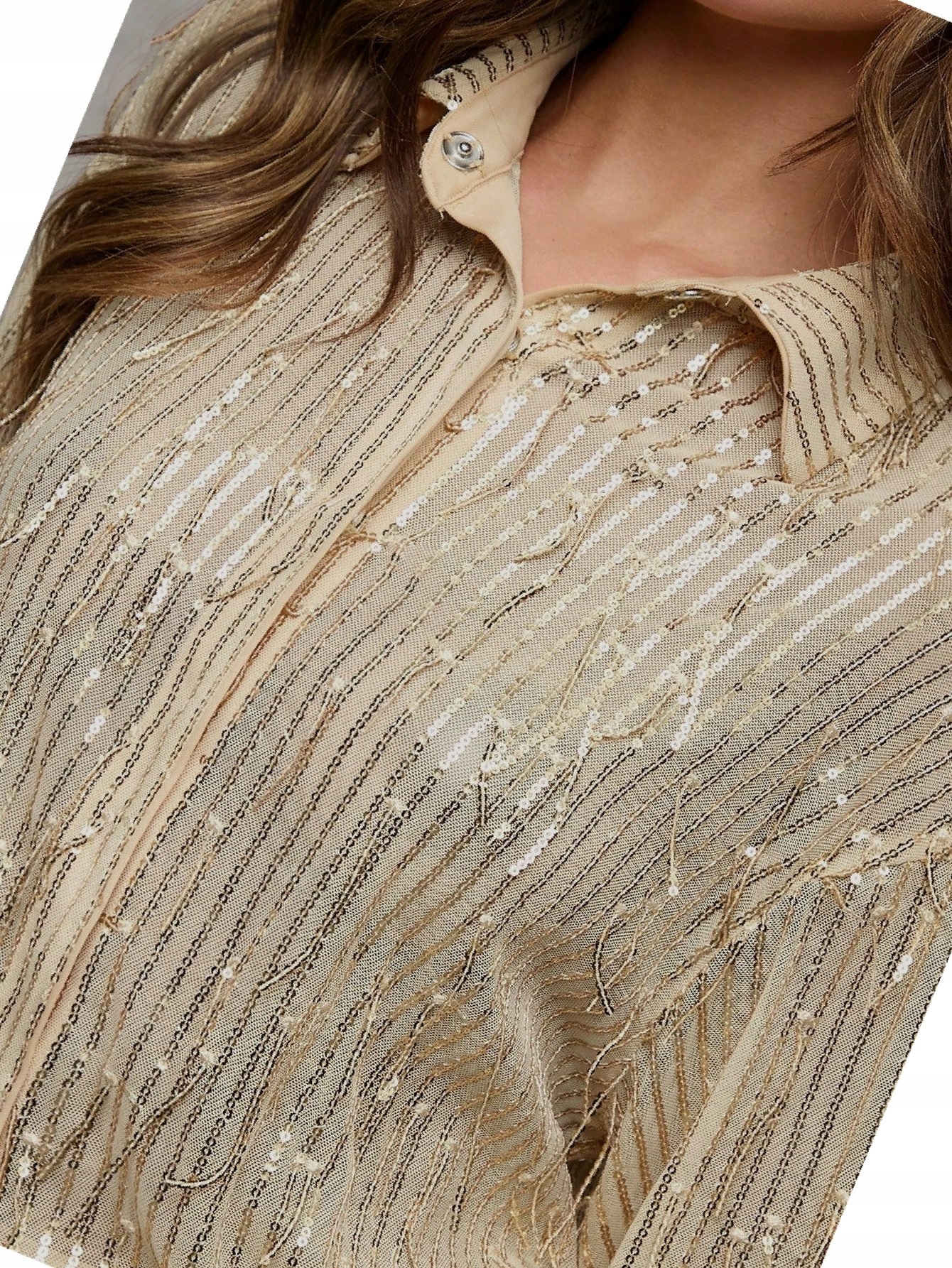 Zlatá košile s cepínovými třásněmi, průhledná, velikost 36