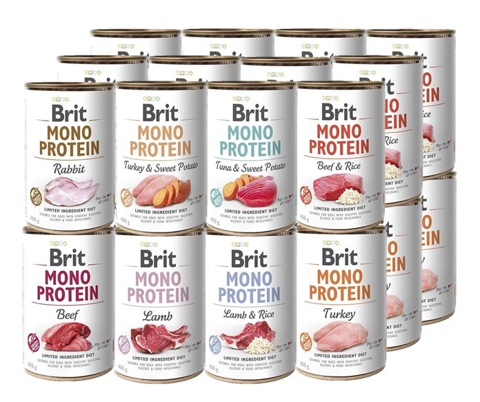 Brit Mono Protein Vlhké krmivo mix chutí 24x400g Hypoalergenní