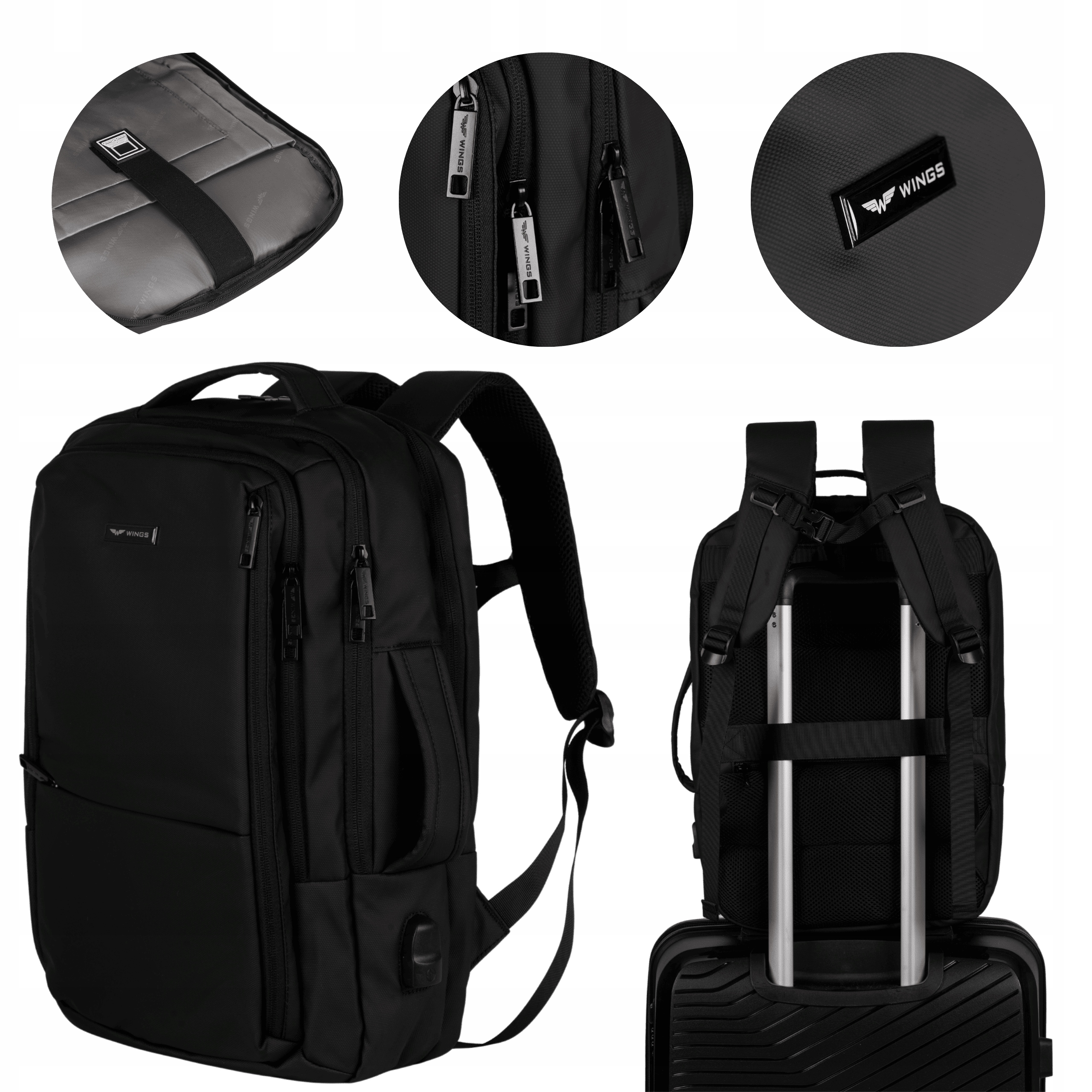 Plecak do samolotu Wielofunkcyjny podręczny Wings czarny poliester wizzair