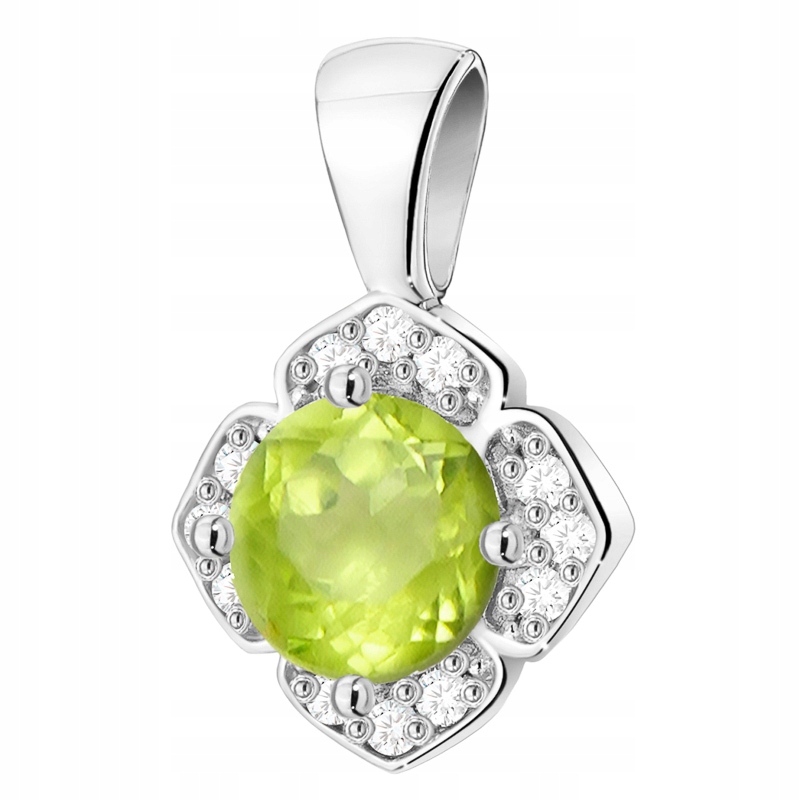 Zlatý Přívěsek Přívěsek pr. 585 Květina Brilianty 0,06 ct a Olivín 0,60 ct