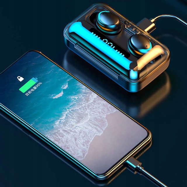NAJNOWSZE SŁUCHAWKI BEZPRZEWODOWE BLUETOOTH 5.1 + POWERBANK WYŚWIETLACZ LED Kolor dominujący czarny