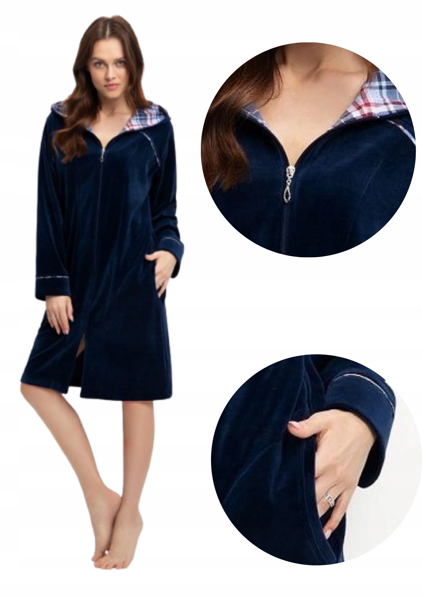 Dámský župan Luna 389 bavlněný velur Námořnická Modrá XXL