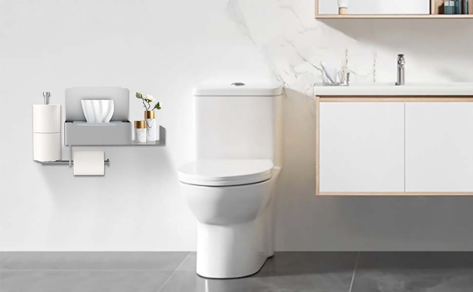 UCHWYT NA PAPIER TOALETOWY BEZ WIERCENIA STALOWY SAMOPRZYLEPNA SREBRNY Szerokość produktu 30 cm