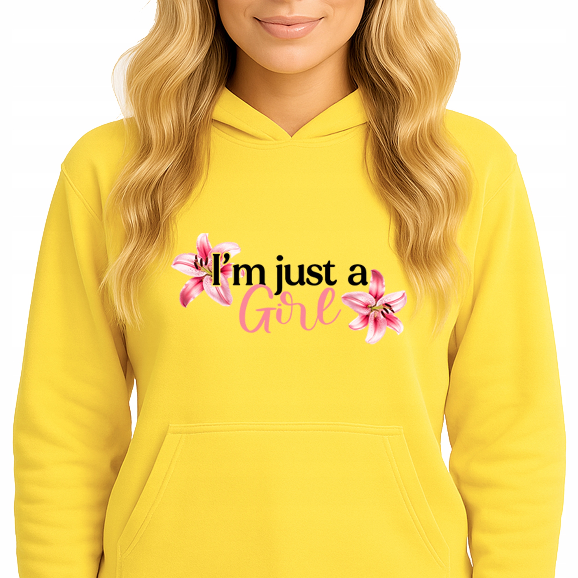 Mikina S Kapucí Hoodie Sun Yellow Bavlněná Módní I'm Just A Girl Vel M