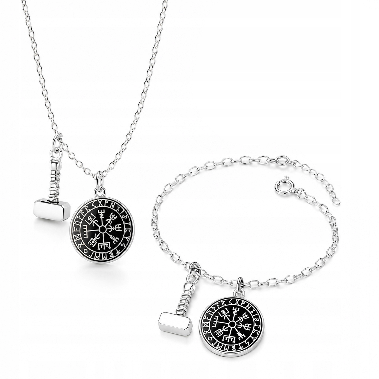 Kompas Vegvisir Kladivo Mjolnir Wiking Stříbrný komplet rolo oval stříbro 925