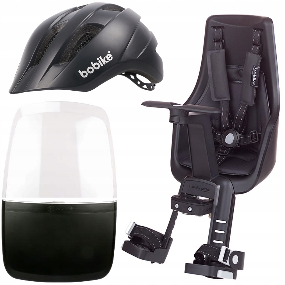 FOTELIK ROWEROWY EXCLUSIVE mini + OSŁONA + KASK BLACK